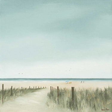 Coastal canvas art print titled Sunny Morning II by Paus Hans, featuring a serene seaside scene in soft, calming colors.