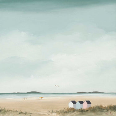 Sunny morning coastal canvas art print by Feeling at Home featuring bright, serene seaside scene with vibrant colors.