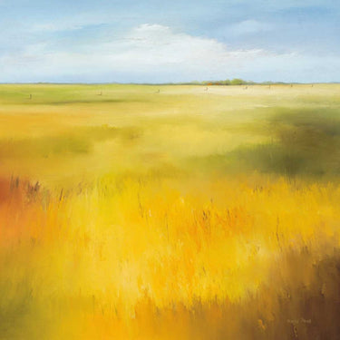 European canvas art print featuring a vibrant yellow field, by Paus Hans, displayed as a Feeling at Home art print.