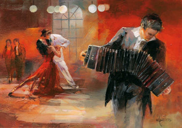 European canvas art print of a bandoneon by Haenraets Willem, featuring detailed musical instrument artwork in a natural setting.