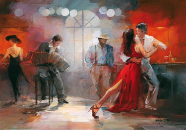 European canvas art print titled "Tango" by Haenraets Willem, featuring vibrant abstract brushstrokes on a textured canvas.
