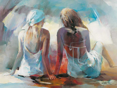 European canvas art print by Haenraets Willem featuring two girl friends, in a warm, artistic scene for Feeling at Home collection.