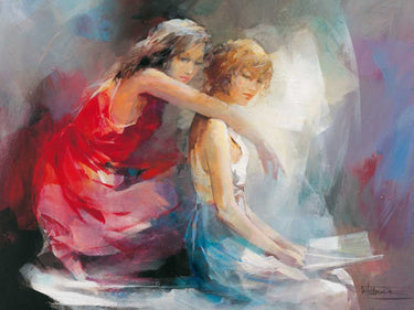 European canvas art print titled Two Girl Friends II by Haenraets Willem, featuring two women in a warm, artistic scene.