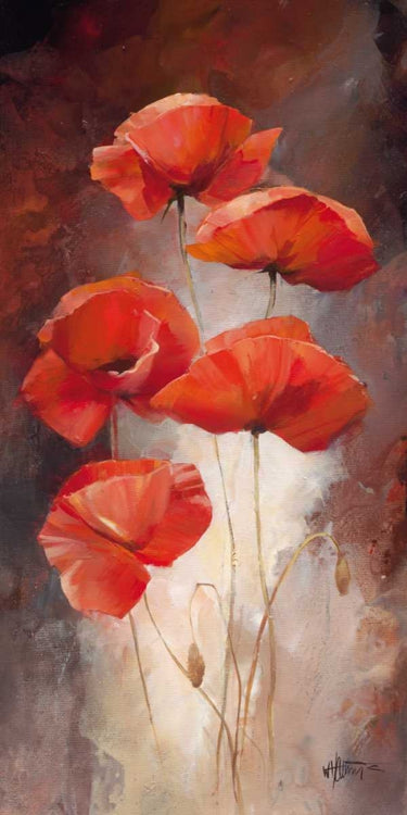 European canvas art print of a vibrant poppy bouquet by Haenraets Willem, titled Poppy Bouquet I, from Feeling at Home collection.