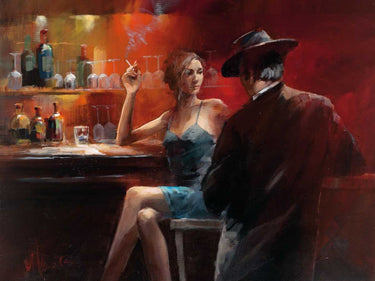 European canvas art print titled "Evening in the Bar II" by Haenraets Willem, featuring a cozy bar scene in warm tones.
