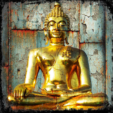 Feeling at Home Buddha I figurative canvas art print by Baker Micha, featuring a serene Buddha figure on textured canvas.