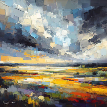 European canvas art print titled Sky Fall II by Saunders Tom, featuring a vibrant sky scene on textured canvas.