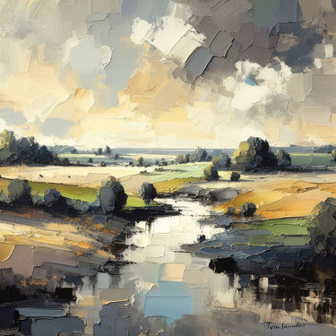 Small European river canvas art print by Saunders Tom, featuring a serene river scene in a natural landscape.