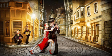 Feeling at Home Tango in Street Humor canvas art print by Alvez A. Perez featuring vibrant street dance scene.