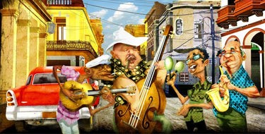 Humor canvas art print "Habanas Band" by Alvez A. Perez, featuring colorful, playful design from Feeling at Home collection.