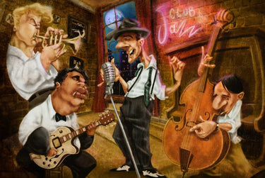 Jazz Club Humor canvas art print by Feeling at Home, featuring a vibrant, humorous jazz scene on high-quality canvas.