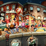 Humor canvas art print titled "Party on the Roof" by Alvez A. Perez, featuring vibrant colors and playful rooftop scene.