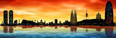 Skyline Barcelona 03 Places canvas art print by Ferriz Jose, featuring cityscape artwork in a modern, vibrant style.