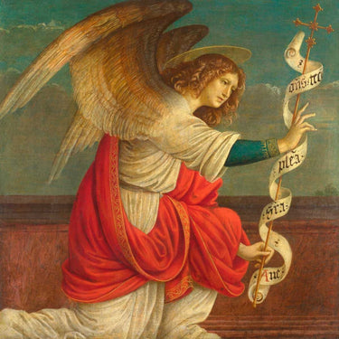 European canvas art print of The Annunciation with Angel Gabriel by Ferrari Gaudenzio, featuring detailed religious imagery.