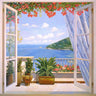 Coastal canvas art print titled "Finestra sul mare" by Falcone Ruggero, depicting a scenic seaside view in vibrant colors.