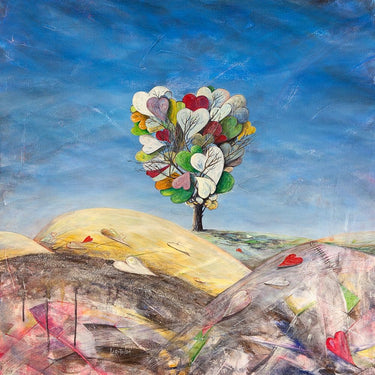 Landscape canvas art print titled "Evanescenze di cuori" by Larotonda Donato, featuring abstract heart-inspired imagery in soft tones.