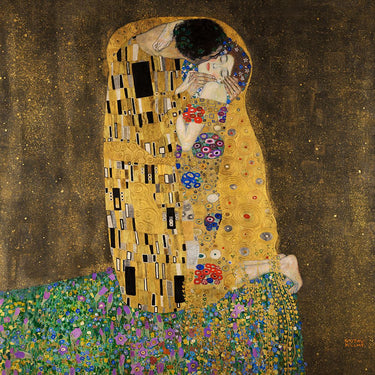 Klimt Gustav The Kiss figurative canvas art print by Feeling at Home, featuring intricate gold details and romantic design.