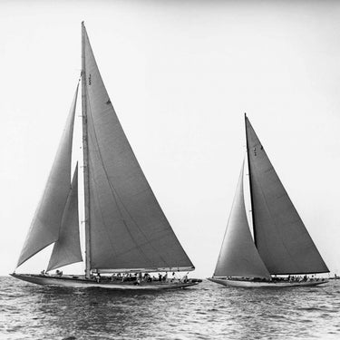 Vintage canvas art print of sailboats in the 1934 America's Cup, by Levick Edwin, showcasing classic sailing vessels on water.