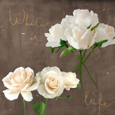 White roses country French canvas art print by Feeling at Home, featuring a delicate floral design on textured canvas.