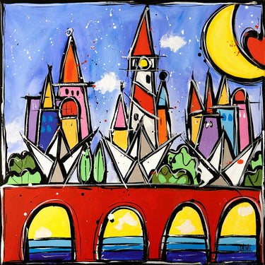 Art Print on canvas Ponte rosso by Wallas Landscape Post-Impressionism artwork