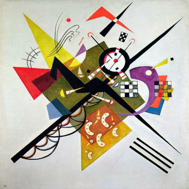 Abstract Kandinsky Wassily art print on white canvas by Feeling at Home, featuring vibrant geometric shapes and bold colors.