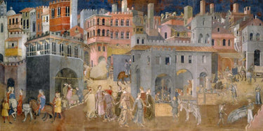 Art Print on canvas Effetti del Buon Governo in citta by Lorenzetti Ambrogio Landscape Modernism artwork
