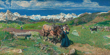 Art Print on canvas Spring in the Alps, 1897 by Segantini Giovanni Landscape Post-Impressionism artwork