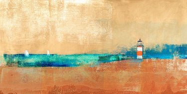 Abstract canvas art print of a coast line and lighthouse by Blanco Alex, featuring calming maritime scenery for home decor.