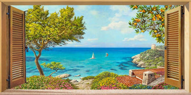 Coastal canvas art print titled "Finestra sul mare" by Del Missier Andrea, featuring a seaside window scene, from Feeling at Home.