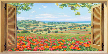 Floral canvas art print featuring poppies by Del Missier Andrea, with vibrant colors and detailed flower illustrations.