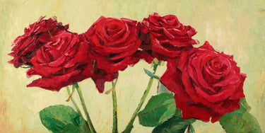 Feeling at Home floral canvas art print featuring vibrant red roses by Masera Angelo, showcasing detailed flower artwork.