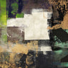 Emerald abstract canvas art print by Aprile Alessio, featuring vibrant green and blue brushstrokes on textured canvas.