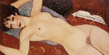Reclining nude figurative canvas art print by Modigliani Amedeo, depicting a reclining female figure in a modern art style.