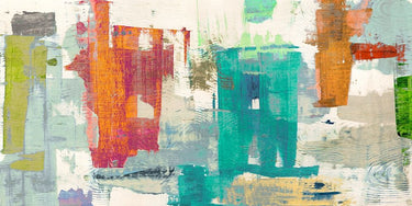 Abstract canvas art print titled "Paused Events" by Munson Anne, featuring vibrant, modern artwork suitable for home decor.