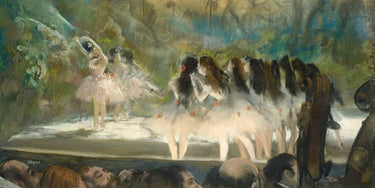Feeling at Home ballet at the Paris Opera Degas art print, depicting dancers on a canvas with detailed, artistic figures.