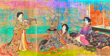 Feeling at Home art print by Chestier Eric, contemporary canvas artwork inspired by Chikanobu, featuring vibrant traditional Japanese scenes.