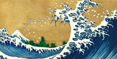Vintage canvas art print of The Big Wave from 100 Views of Mt. Fuji by Hokusai Katsushika, featuring detailed wave imagery.