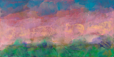 Abstract canvas art print titled "Aurore (Nebbia sulla giungla)" by Corrado Italo, featuring misty jungle scene in soft, muted tones.