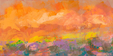 Abstract canvas art print "Aurore (Vallata)" by Corrado Italo, featuring vibrant colors and flowing shapes on textured surface.