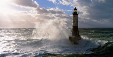 Landscape canvas art print of Phare d'Ar-Men near Île de Sein by Guichard Jean, featuring a lighthouse scene in a natural setting.
