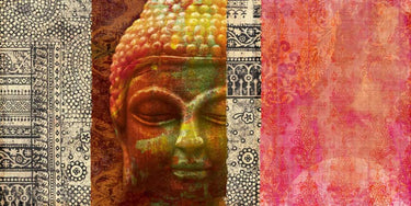 Feeling at Home Siddharta Religion canvas art print by Joannoo, featuring spiritual imagery on textured canvas background.