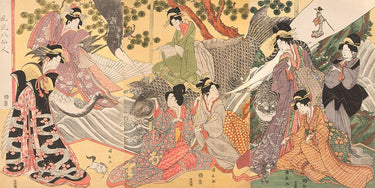 Kabin players as the Eight Sennin figurative canvas art print by Feeling at Home, showcasing traditional Japanese characters and art style.