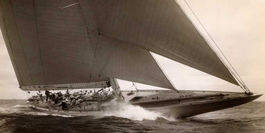 Vintage canvas art print of a J Class sailboat from 1934 by Feeling at Home, showcasing classic maritime sailing scene.