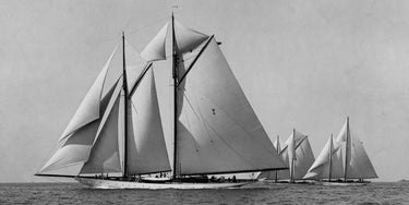 Vintage canvas art print of a schooner race by Levick Edwin, featuring a classic maritime scene for nautical decor.