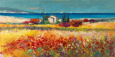 European canvas art print "Sogno Mediterraneo" by Florio Luigi, featuring a vibrant Mediterranean coastal scene.