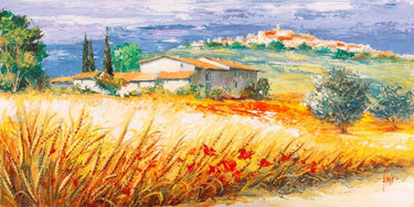 European canvas art print of a hillside house by Florio Luigi, featuring a scenic rural landscape for Feeling at Home.