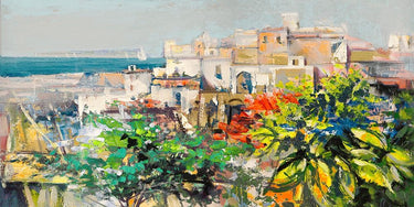 Mediterranean landscape canvas art print by Florio Luigi, featuring vibrant colors and scenic coastal views, part of Feeling at Home collection.