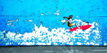 Contemporary canvas art print by Masterfunk Collective featuring Santa Cruz CA scene, titled "Feeling at home," in vibrant colors.