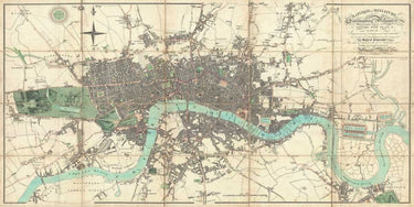 Vintage canvas art print of a London 1806 map by Mogg Edward, featuring detailed historical city layout and classic design.