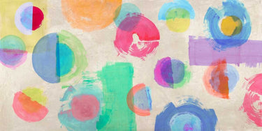 Abstract canvas art print titled "May I Have Your Attention Please" by Nava Sandro, featuring bold, colorful brushstrokes.